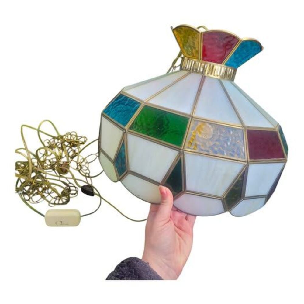 Vintage,Tiffany Style Stained Glass Hanging Lamps, Jewel Colored